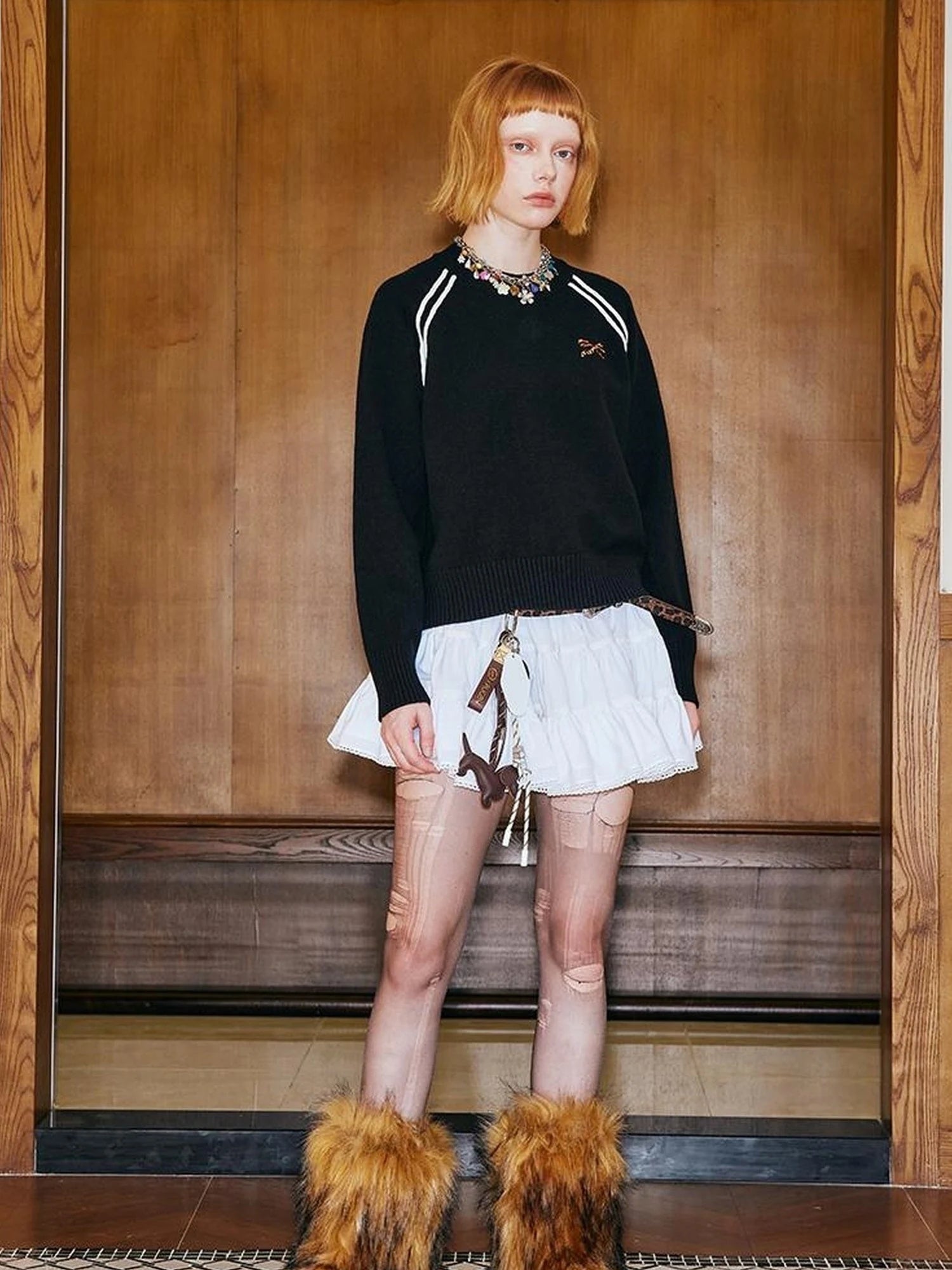 Retro Leopard Print Wide Leg Pants Bow Sweater Set