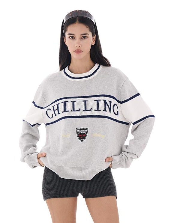 Retro Letter Embroidered Sweater with Patches