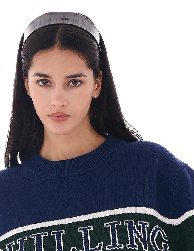 Retro Letter Embroidered Sweater with Patches