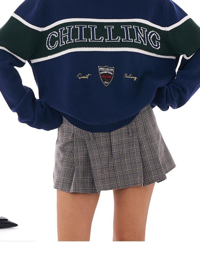 Retro Letter Embroidered Sweater with Patches