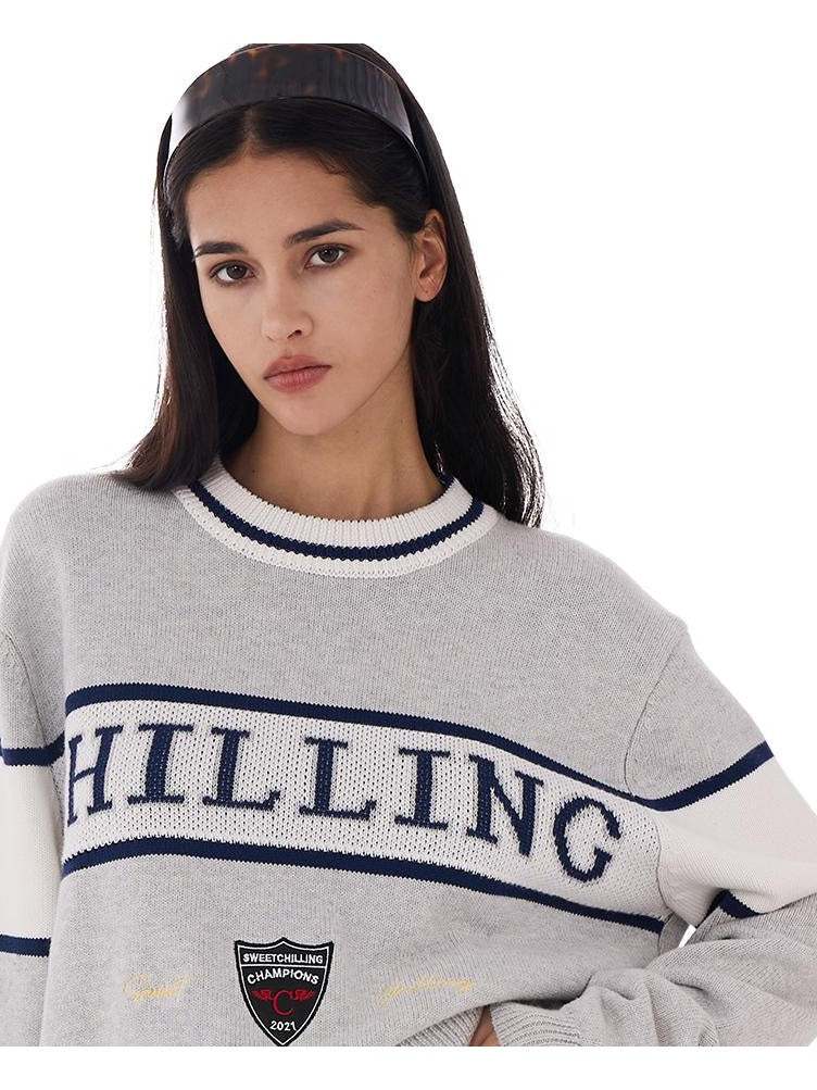 Retro Letter Embroidered Sweater with Patches