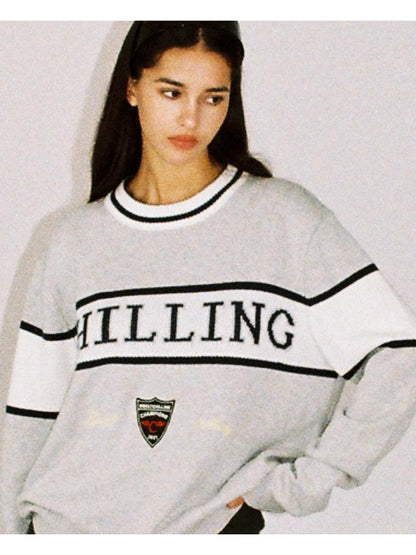 Retro Letter Embroidered Sweater with Patches