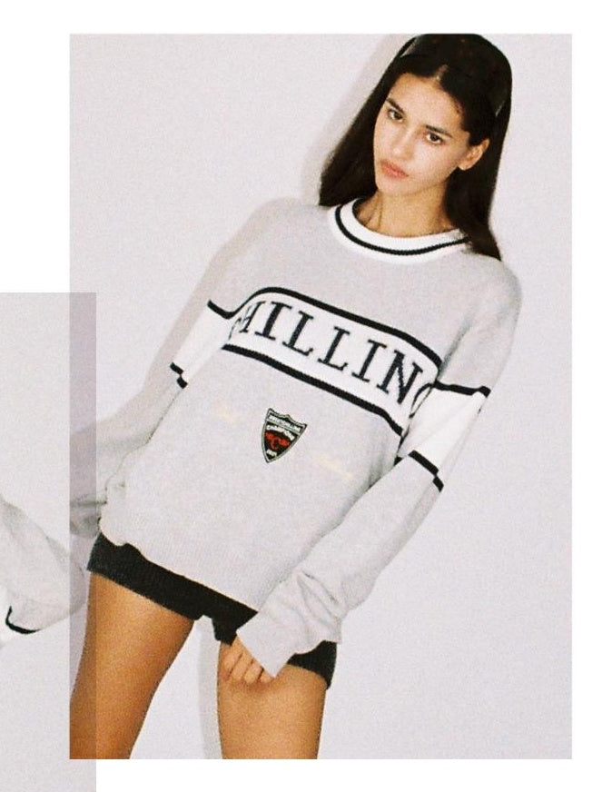 Retro Letter Embroidered Sweater with Patches