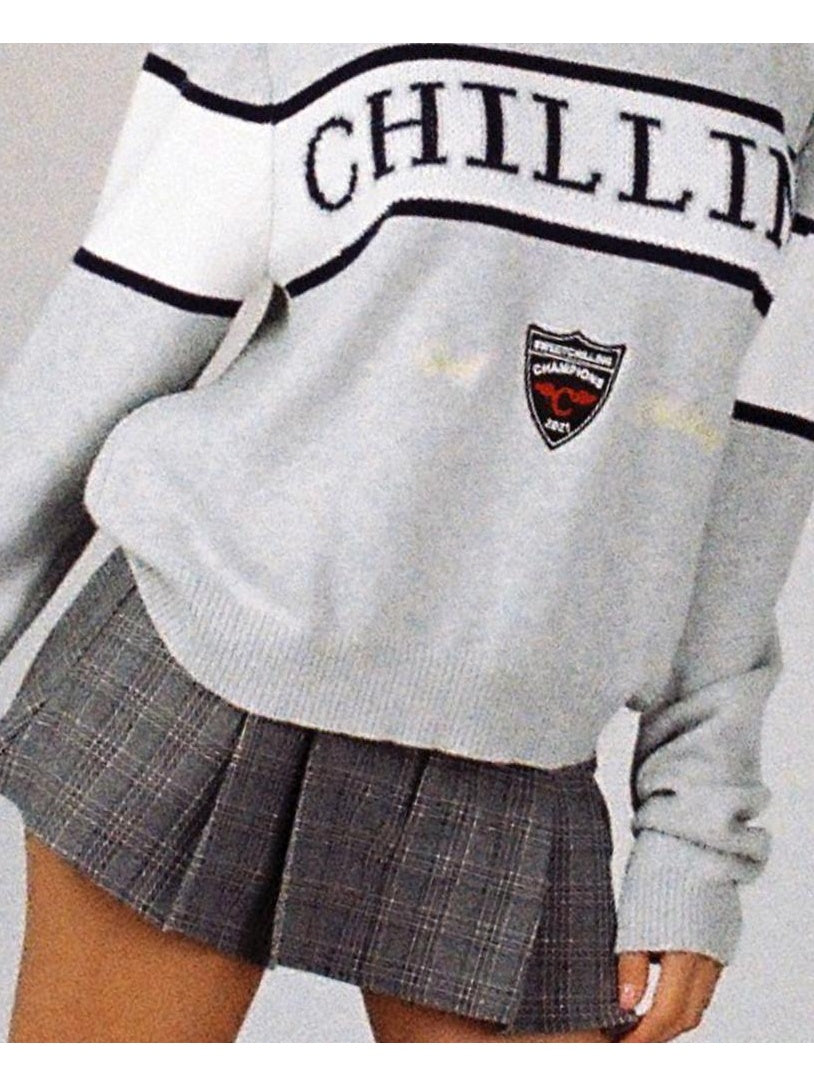 Retro Letter Embroidered Sweater with Patches