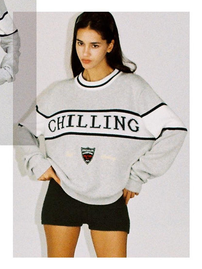 Retro Letter Embroidered Sweater with Patches