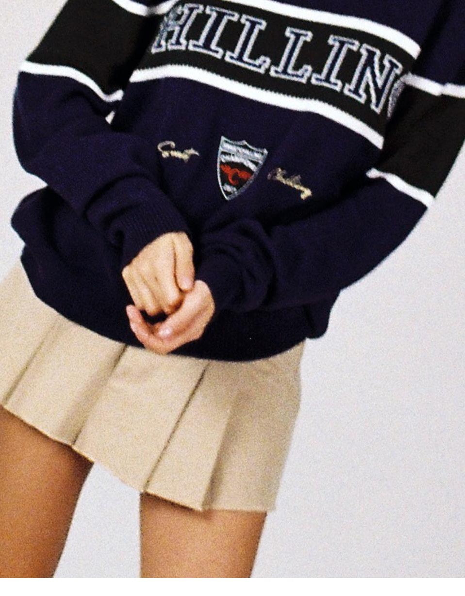 Retro Letter Embroidered Sweater with Patches