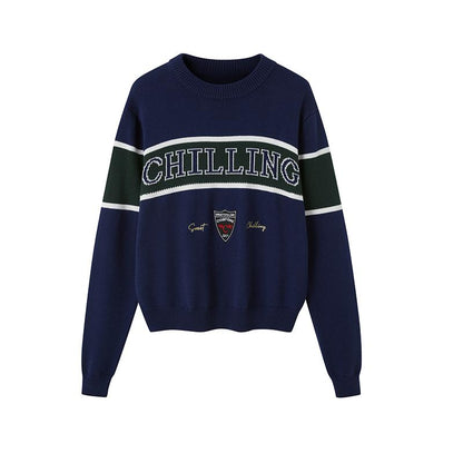 Retro Letter Embroidered Sweater with Patches