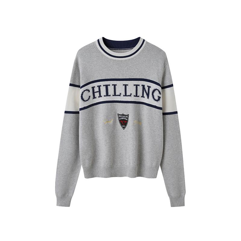 Retro Letter Embroidered Sweater with Patches