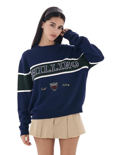 Retro Letter Embroidered Sweater with Patches