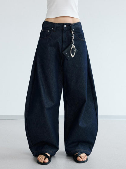 Peoplesense Retro Loose Fit Curved Hem Denim Pants