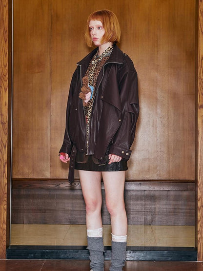 DIDDI MODA Retro Modern Quilted Pu Leather Jacket