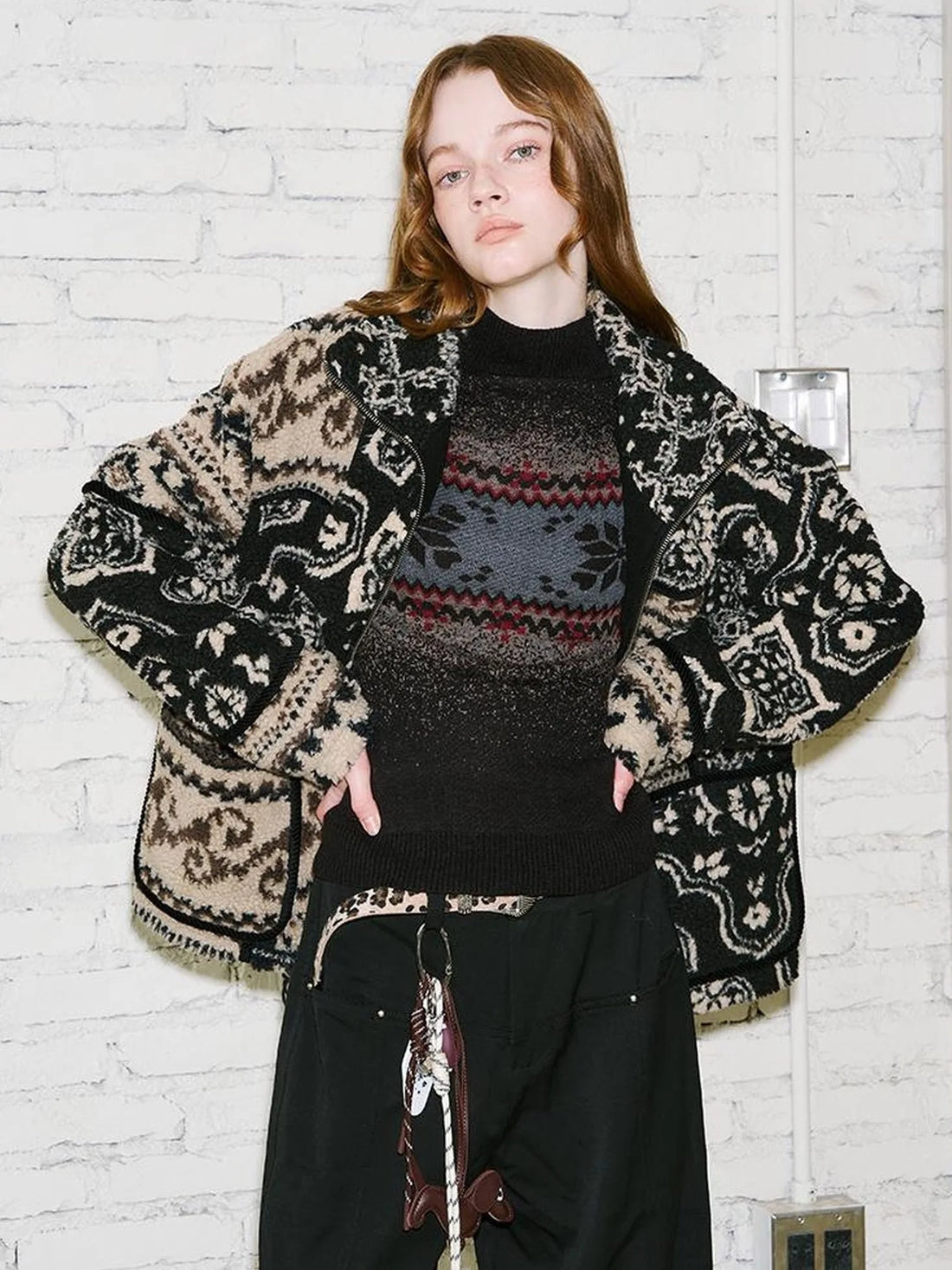 Retro Neutral Patchwork Shearling Jacket