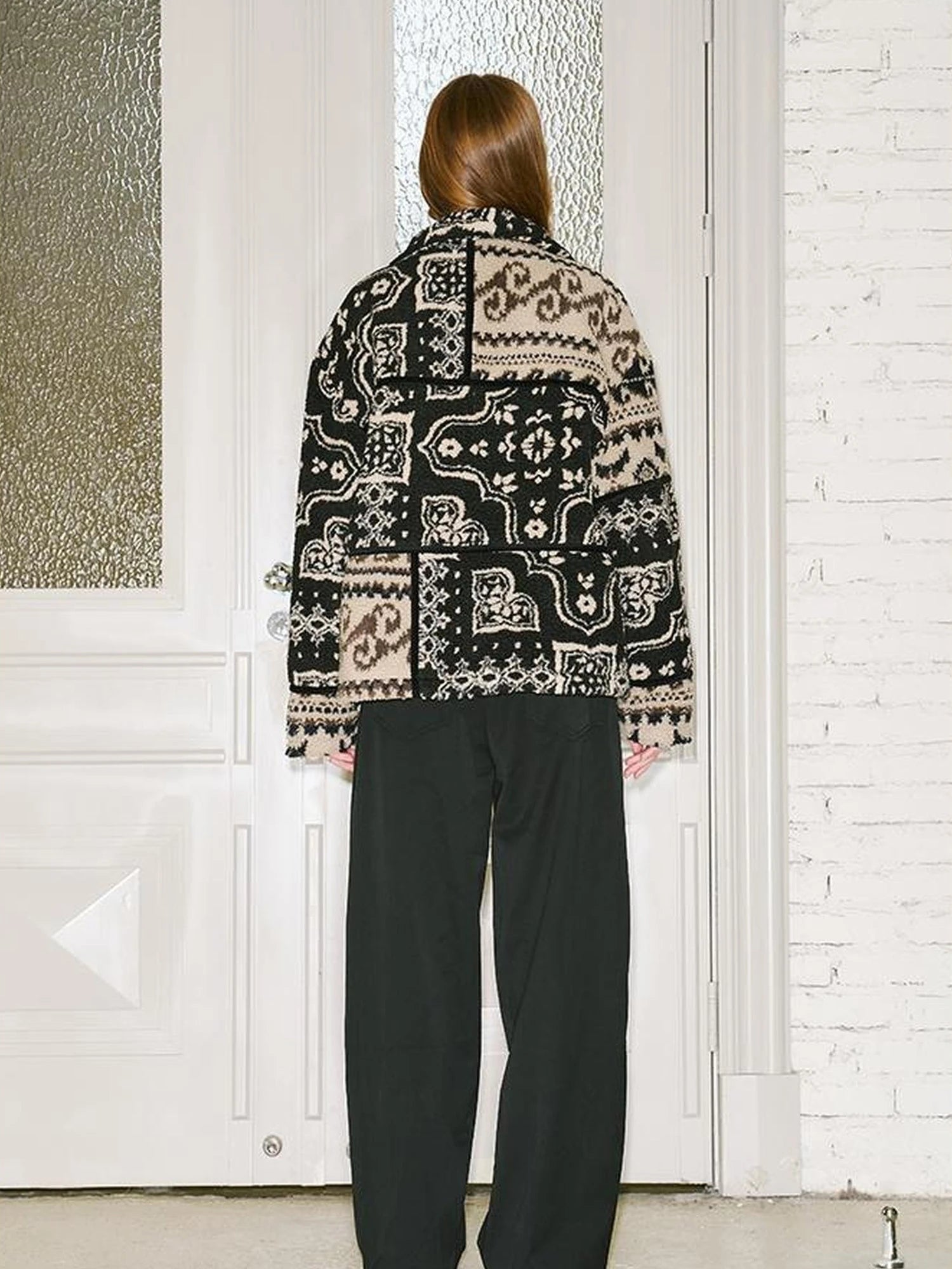 Retro Neutral Patchwork Shearling Jacket