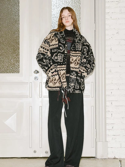 Retro Neutral Patchwork Shearling Jacket