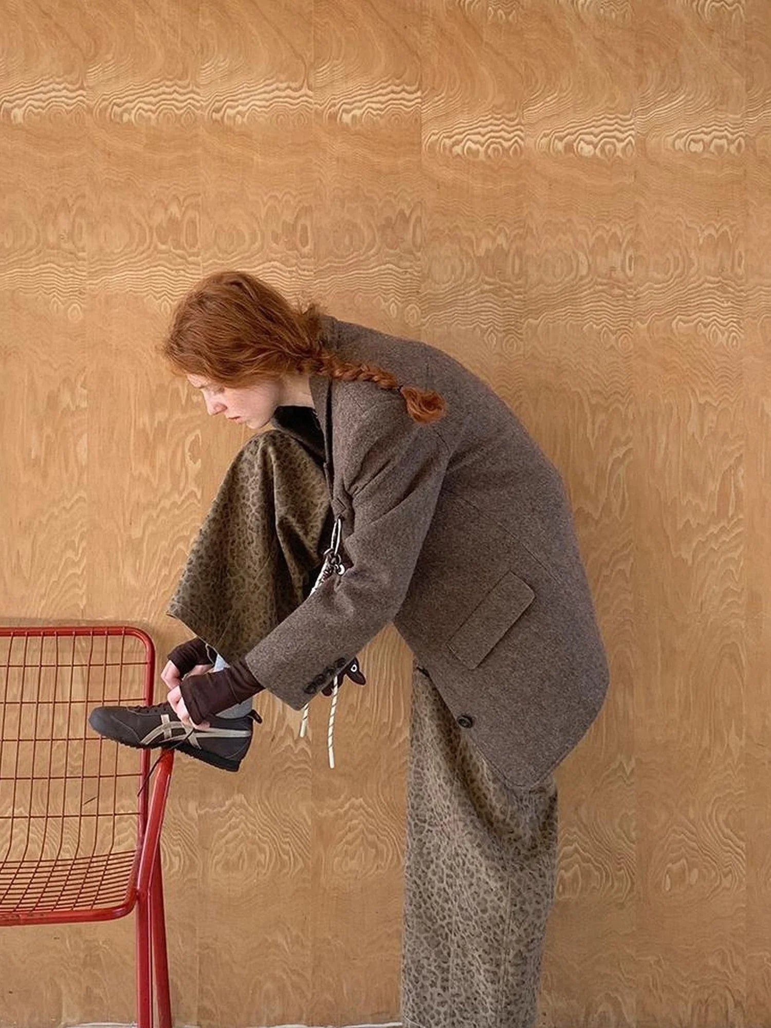 Retro Notch Lapel Contrast Buttonhole Wool Blend Blazer