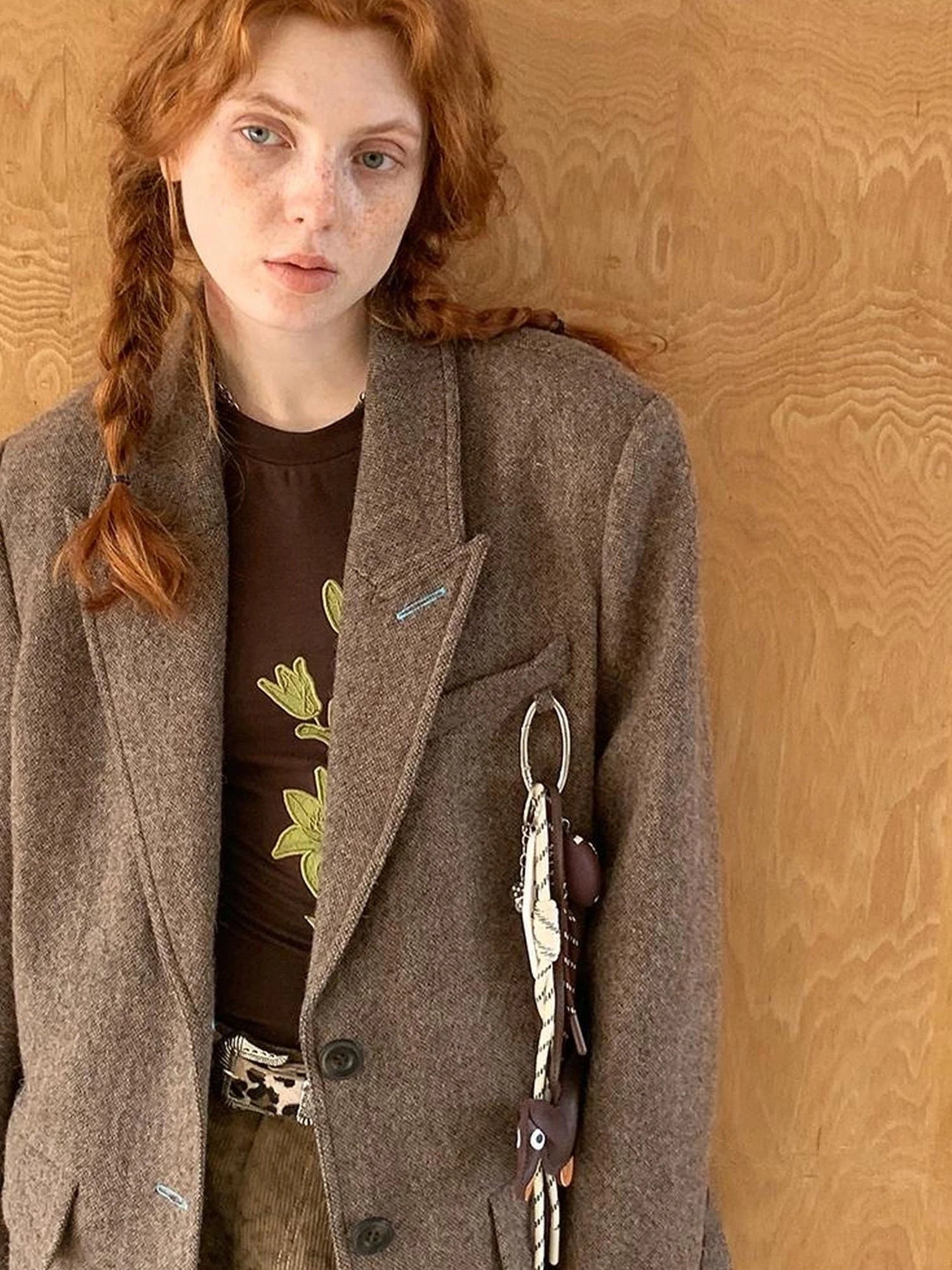 Retro Notch Lapel Contrast Buttonhole Wool Blend Blazer