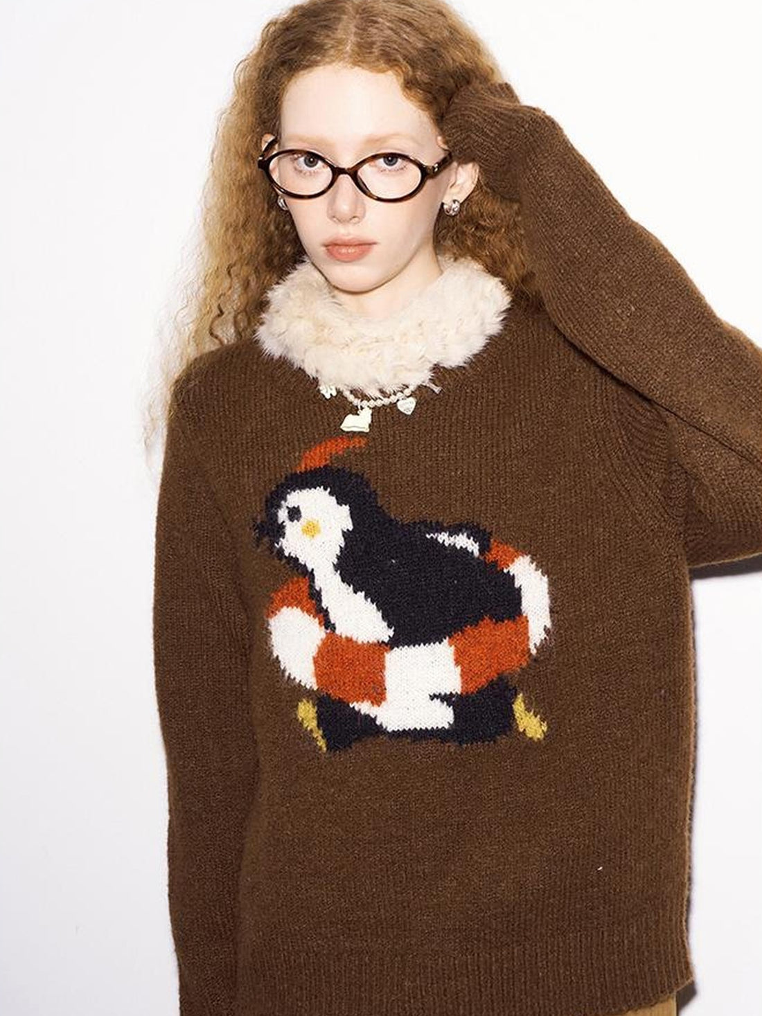 DIDDI MODA Retro Penguin Fair Isle Wool Sweater