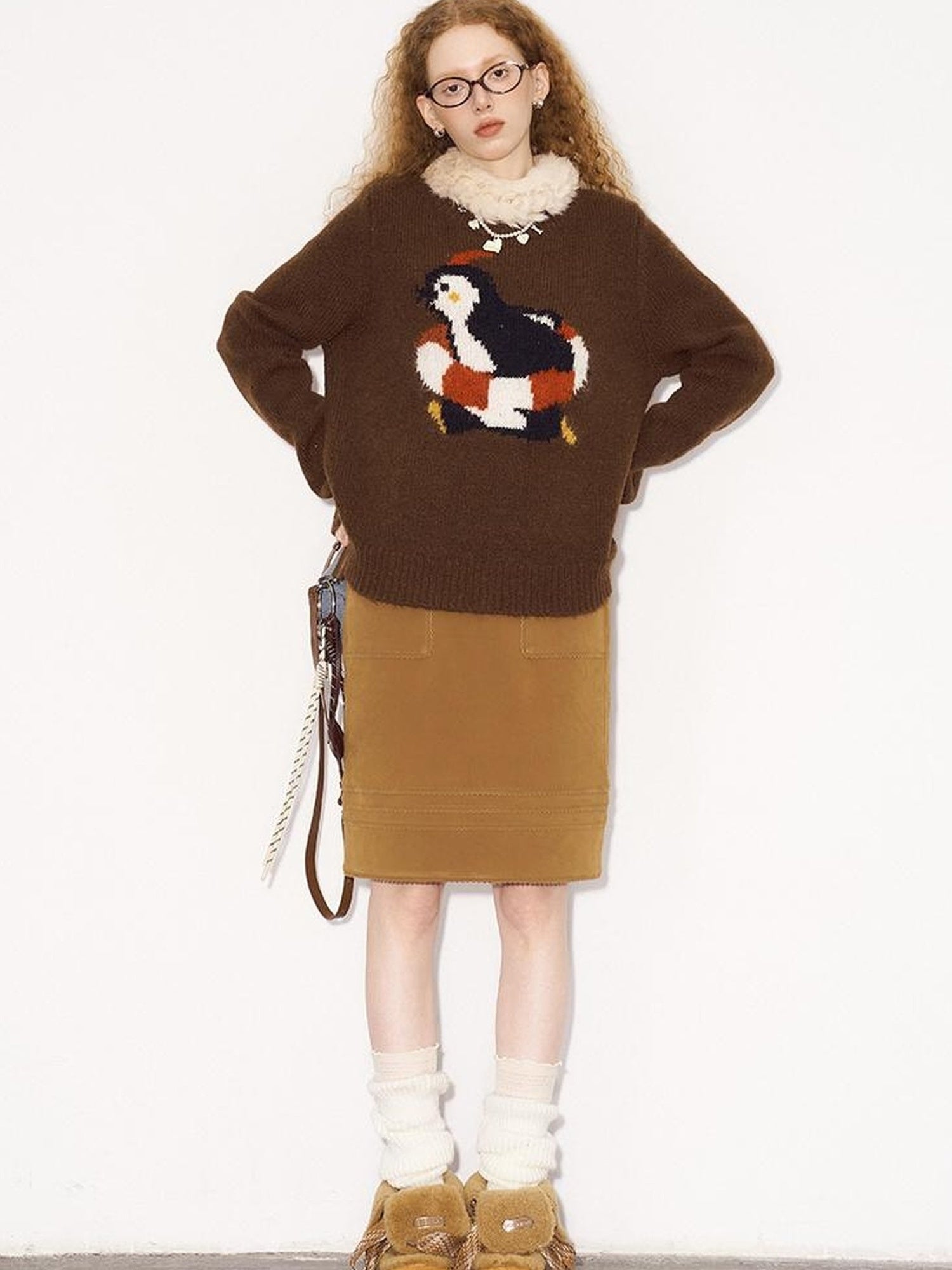 DIDDI MODA Retro Penguin Fair Isle Wool Sweater