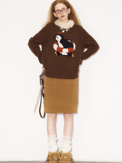 DIDDI MODA Retro Penguin Fair Isle Wool Sweater