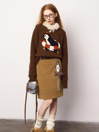 DIDDI MODA Retro Penguin Fair Isle Wool Sweater