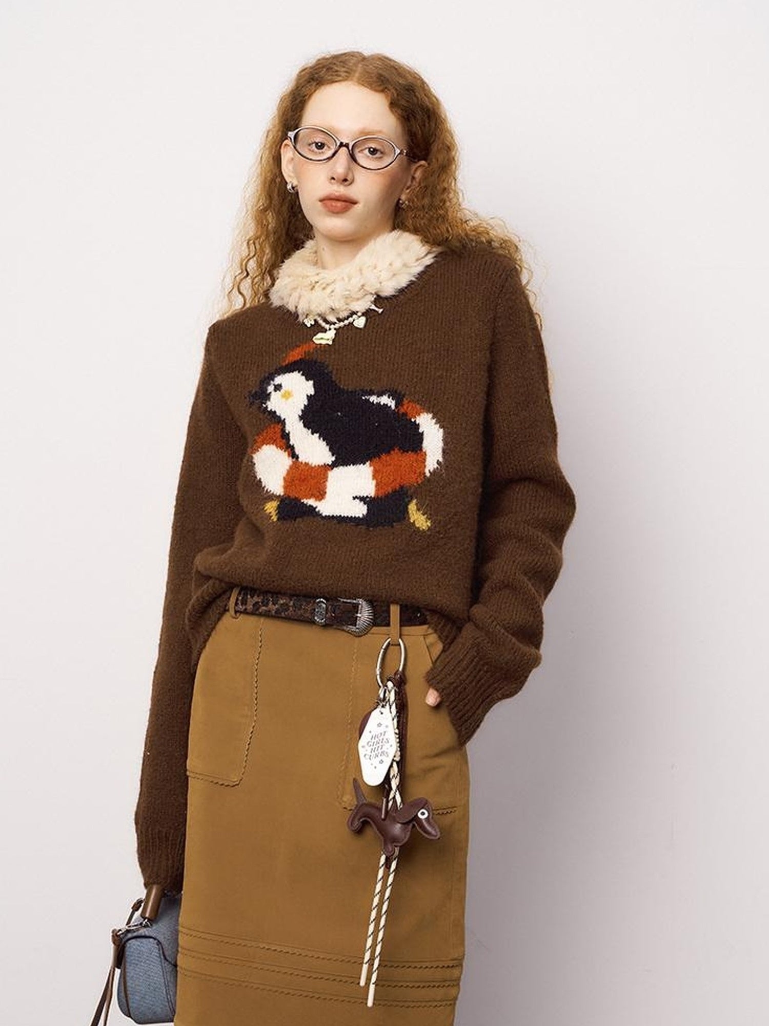 DIDDI MODA Retro Penguin Fair Isle Wool Sweater