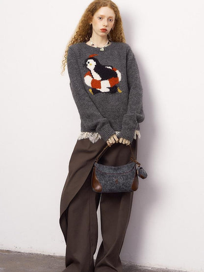 DIDDI MODA Retro Penguin Fair Isle Wool Sweater