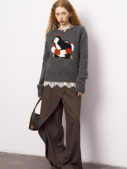 DIDDI MODA Retro Penguin Fair Isle Wool Sweater