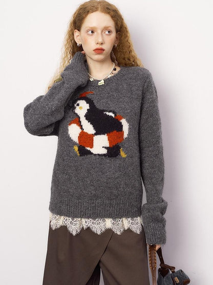 DIDDI MODA Retro Penguin Fair Isle Wool Sweater