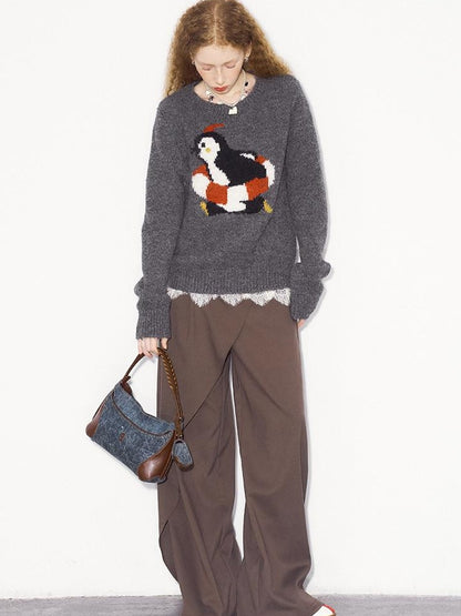 DIDDI MODA Retro Penguin Fair Isle Wool Sweater