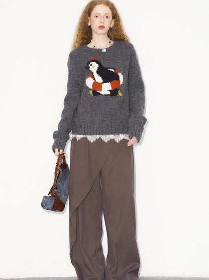 DIDDI MODA Retro Penguin Fair Isle Wool Sweater