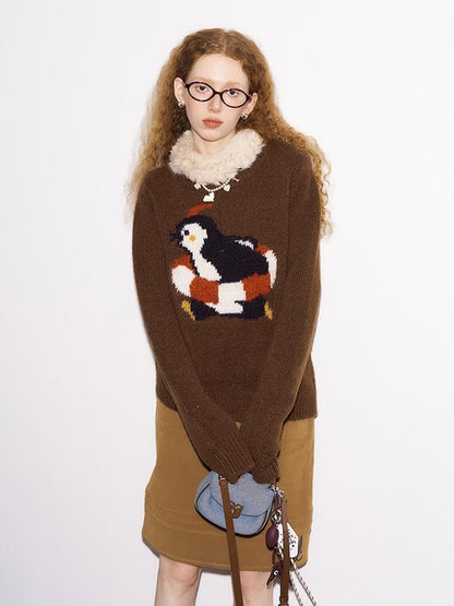 DIDDI MODA Retro Penguin Fair Isle Wool Sweater