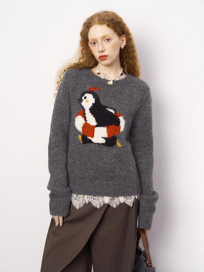 DIDDI MODA Retro Penguin Fair Isle Wool Sweater