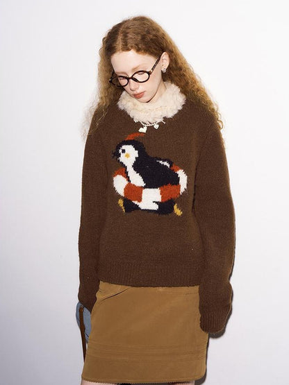 DIDDI MODA Retro Penguin Fair Isle Wool Sweater