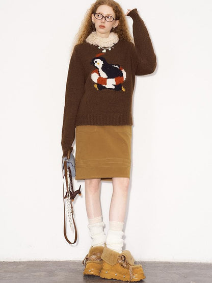 DIDDI MODA Retro Penguin Fair Isle Wool Sweater