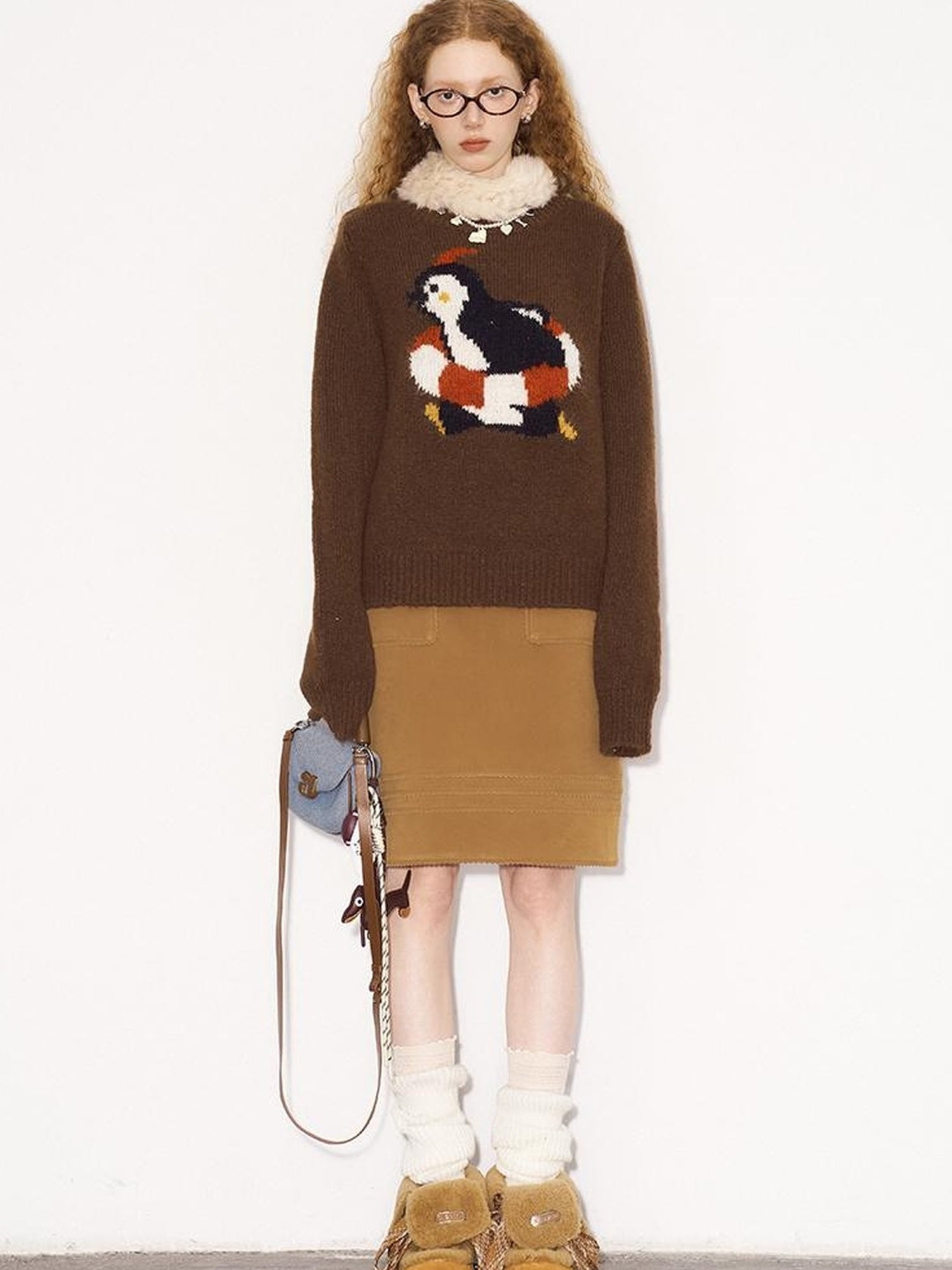 DIDDI MODA Retro Penguin Fair Isle Wool Sweater