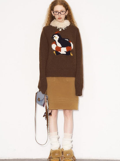 DIDDI MODA Retro Penguin Fair Isle Wool Sweater