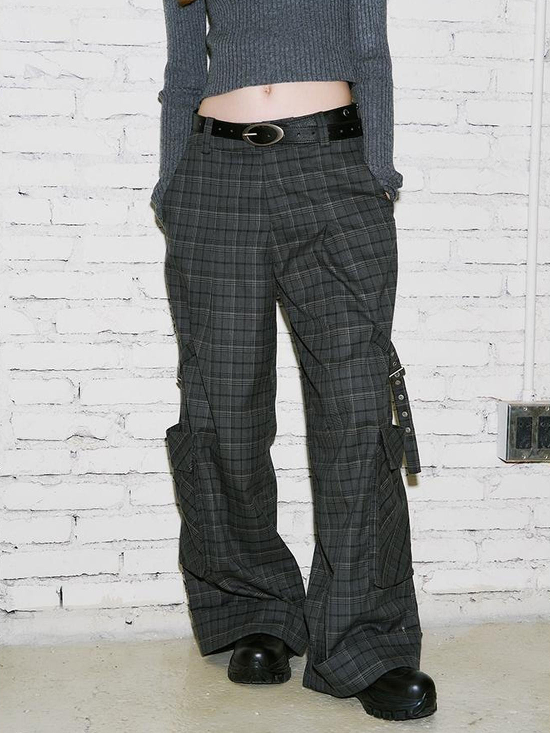 DIDDI MODA Retro Plaid Cargo Pants For Women Relaxed Fit Stylish Design