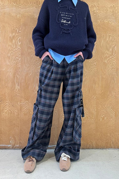 DIDDI MODA Retro Plaid Cargo Pants For Women Relaxed Fit Stylish Design