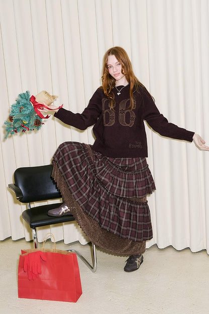 DIDDI MODA Retro Plaid Lace Tiered Ruffle Skirt