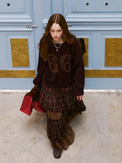 Retro Plaid Lace Tiered Ruffle Skirt