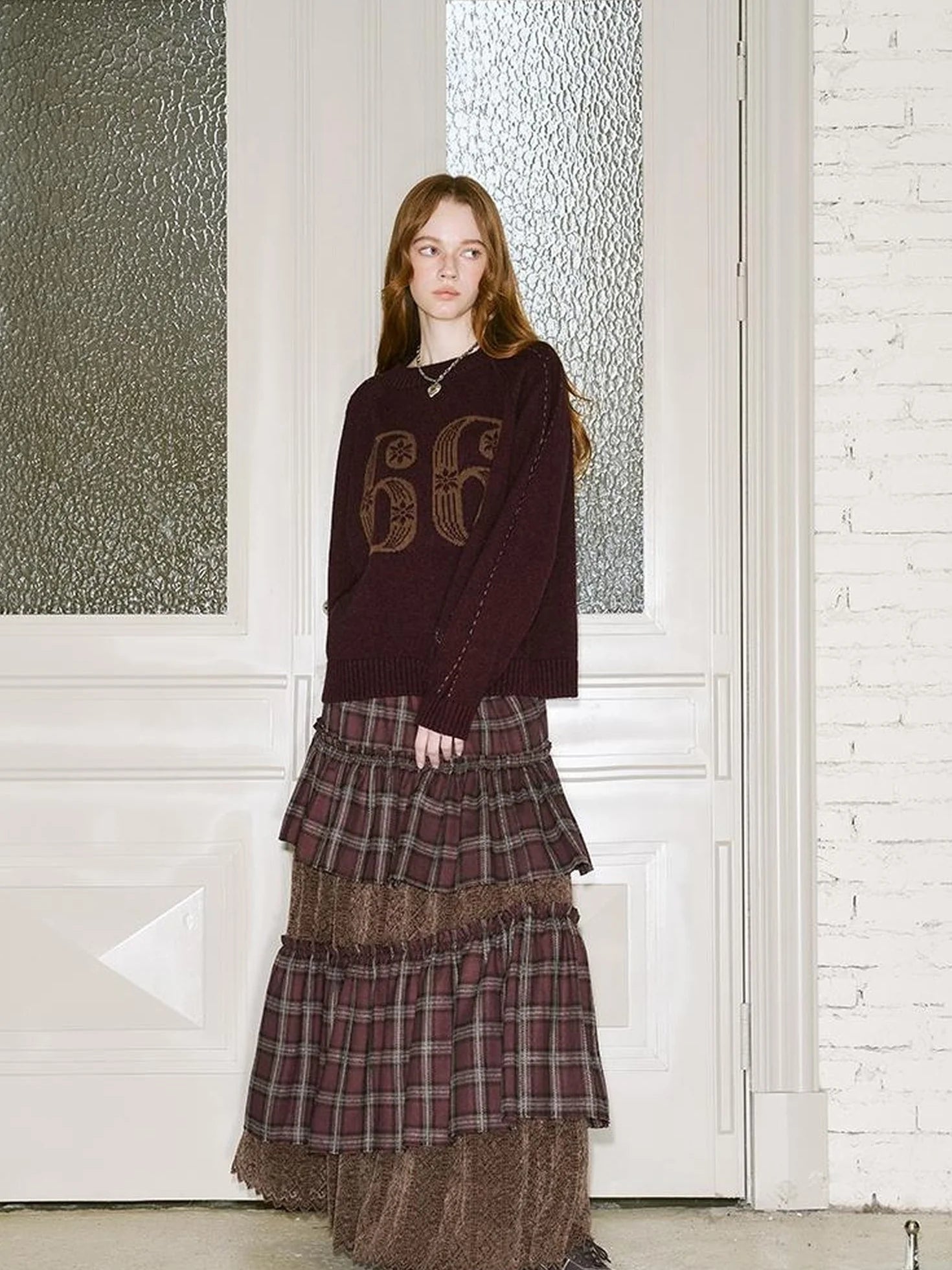 Retro Plaid Lace Tiered Ruffle Skirt