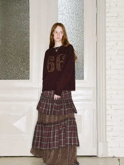 Retro Plaid Lace Tiered Ruffle Skirt