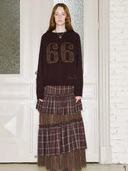 Retro Plaid Lace Tiered Ruffle Skirt