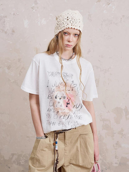 Retro Puppy Kitten Graphic Tees Playful Cotton Blend Tops