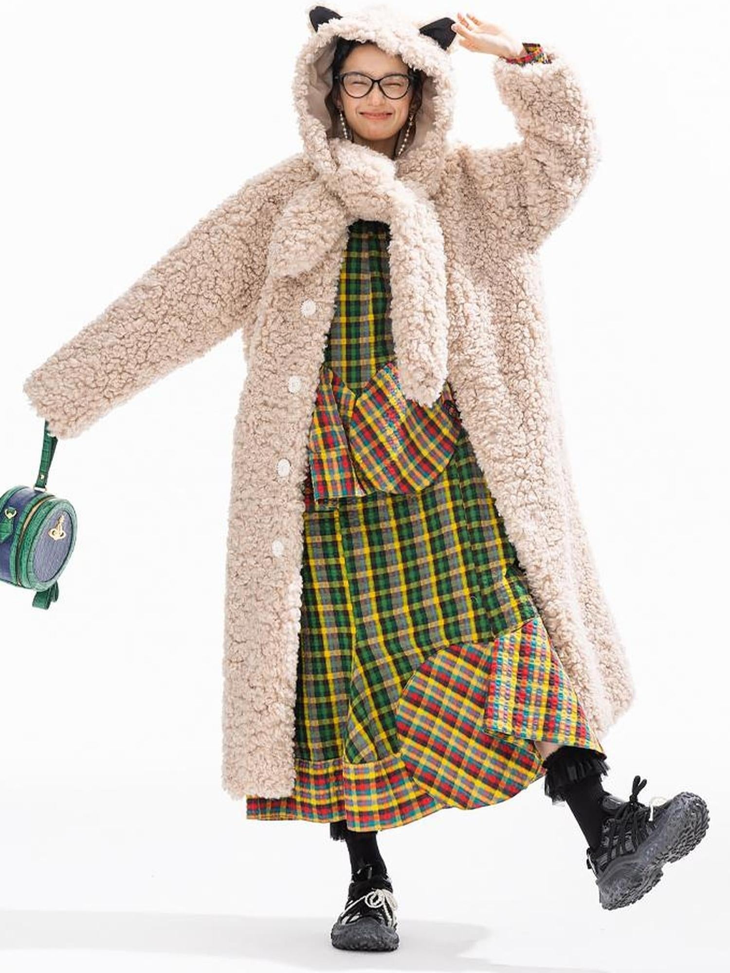 Sweet Mi Retro Quilted Fur Trim Hooded Coat Eco Wash Relaxed Fit