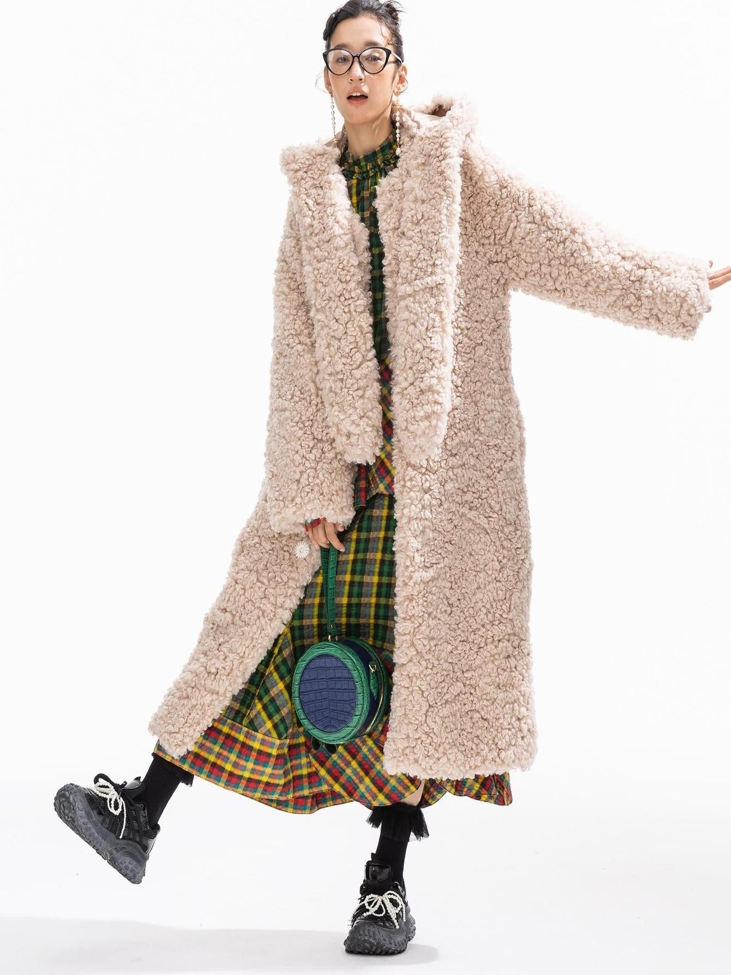 Sweet Mi Retro Quilted Fur Trim Hooded Coat Eco Wash Relaxed Fit