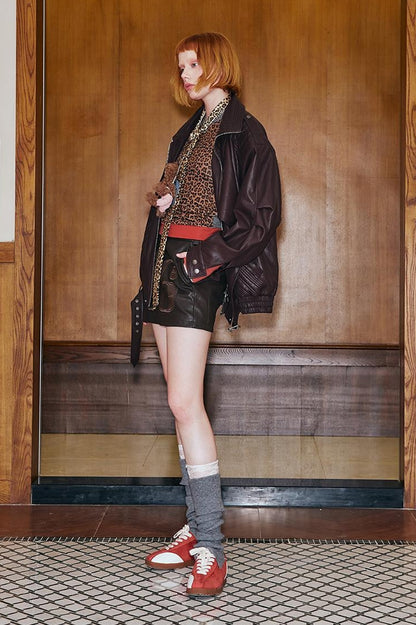 DIDDI MODA Retro Quilted Pu Biker Jacket With Oversize Collar