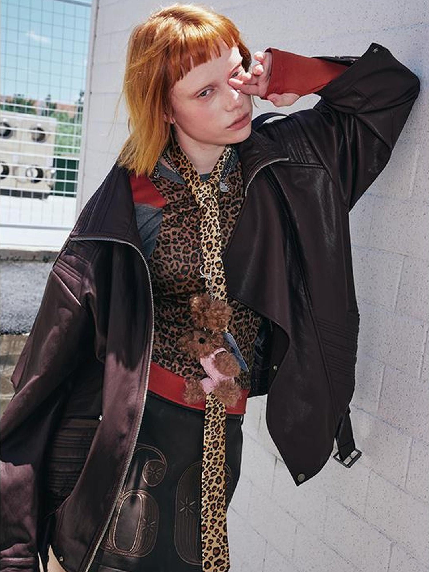 DIDDI MODA Retro Quilted Pu Biker Jacket With Oversize Collar