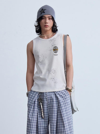 Peoplesense Retro Sleeveless Vintage Vest With Water Slurry Print