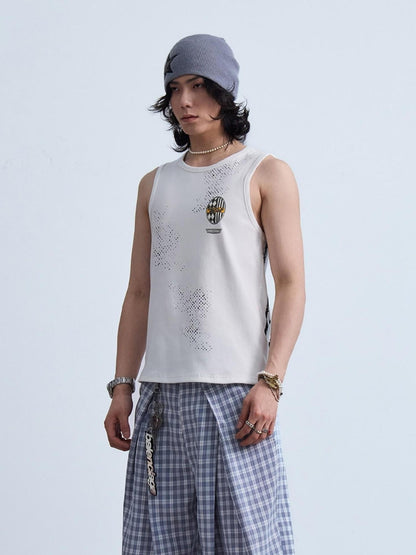 Peoplesense Retro Sleeveless Vintage Vest With Water Slurry Print